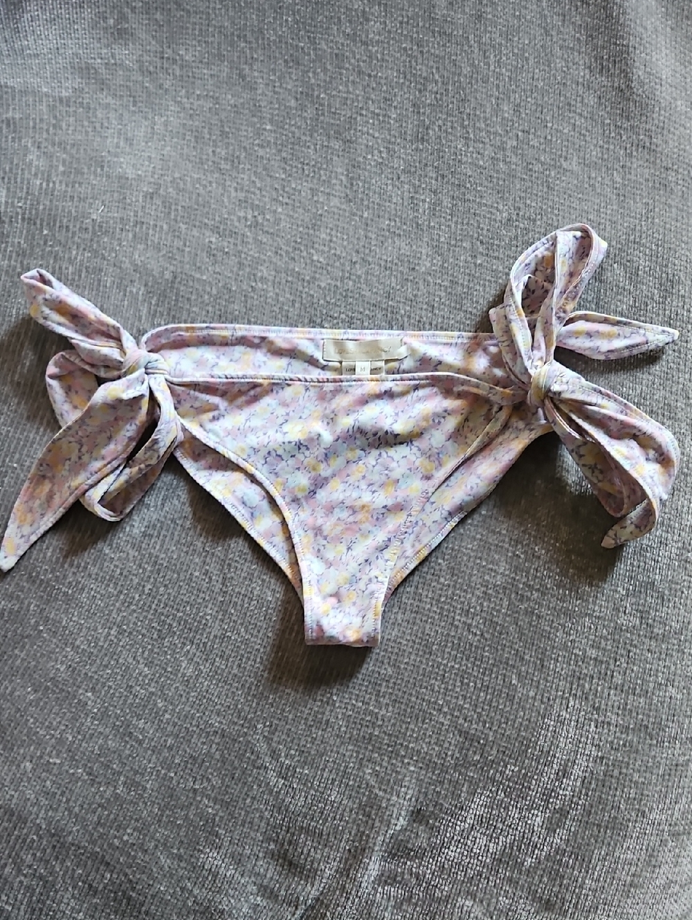 LOVESHACKFANCY Floral Tie-Side Bikini Bottoms in Lavender Yellow